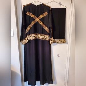 Selling Beautiful Modest Black & Gold Abaya/Kaftan/Dress w/ Matching Hijab/Scarf